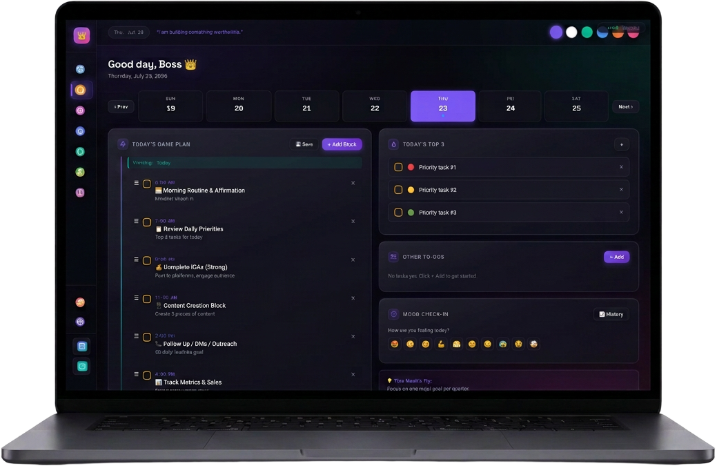 The Boss Board dashboard on a laptop - revenue, goals, tasks and content in one view
