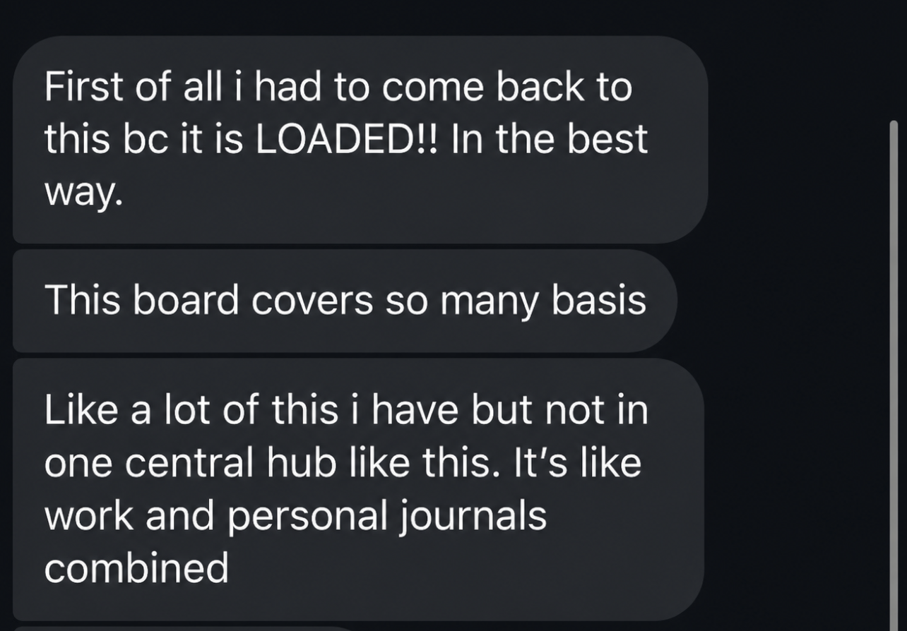 Text message review about the board being loaded and a central hub